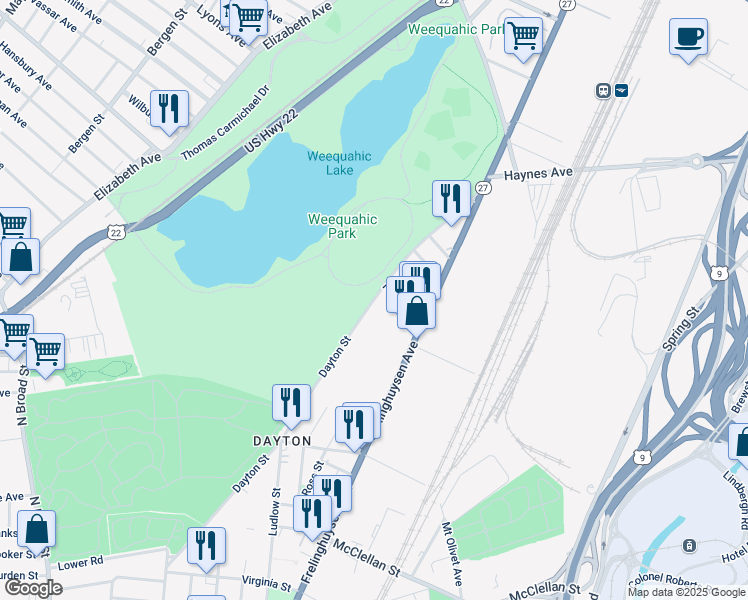map of restaurants, bars, coffee shops, grocery stores, and more near in Newark