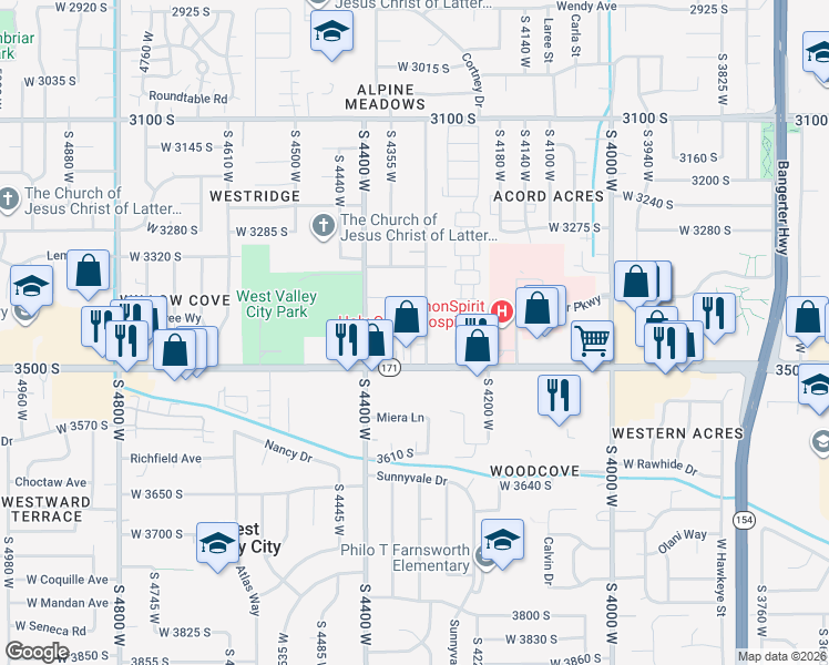 map of restaurants, bars, coffee shops, grocery stores, and more near 3442 South 4300 West in West Valley City