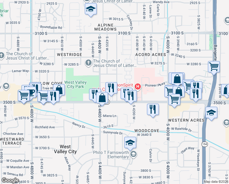 map of restaurants, bars, coffee shops, grocery stores, and more near 3442 South 4300 West in West Valley City