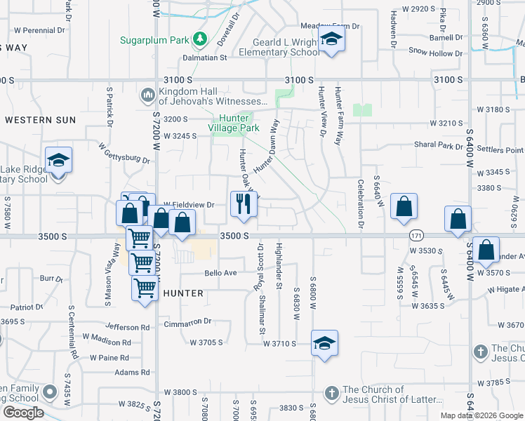 map of restaurants, bars, coffee shops, grocery stores, and more near 3434 West Crichton Cove in West Valley City