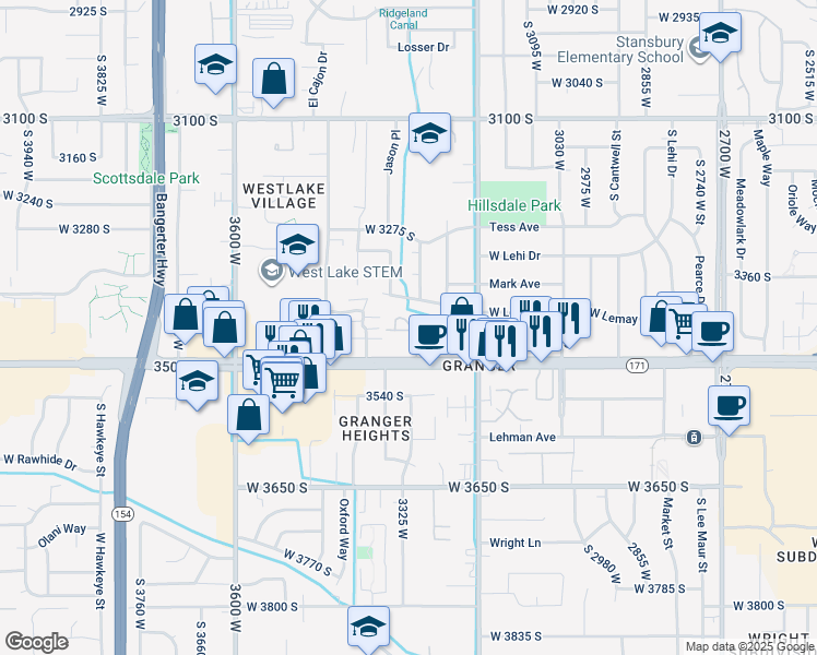 map of restaurants, bars, coffee shops, grocery stores, and more near 3306 West 3500 South in West Valley City