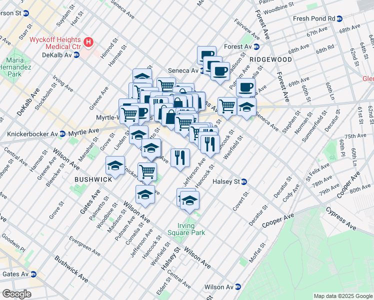 map of restaurants, bars, coffee shops, grocery stores, and more near in Brooklyn