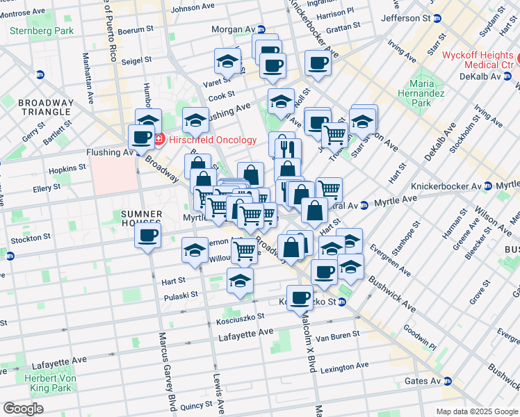map of restaurants, bars, coffee shops, grocery stores, and more near in Brooklyn
