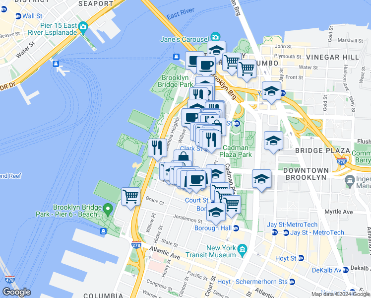 map of restaurants, bars, coffee shops, grocery stores, and more near in Brooklyn