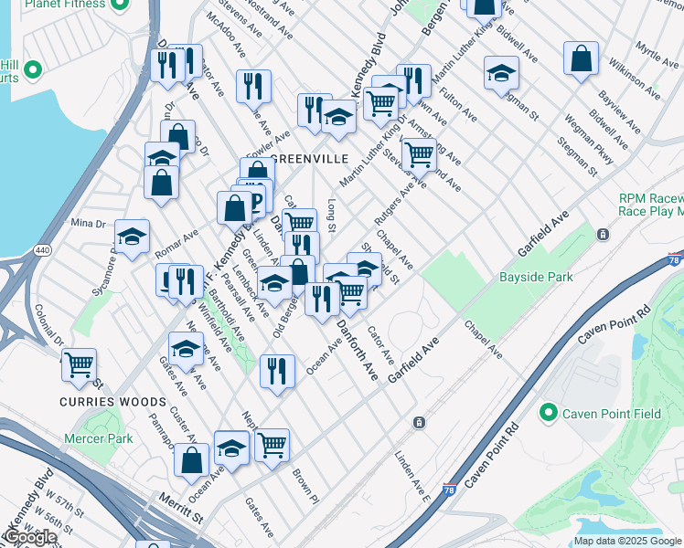 map of restaurants, bars, coffee shops, grocery stores, and more near 10 Rutgers Avenue in Jersey City