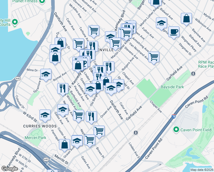 map of restaurants, bars, coffee shops, grocery stores, and more near 10 Rutgers Avenue in Jersey City