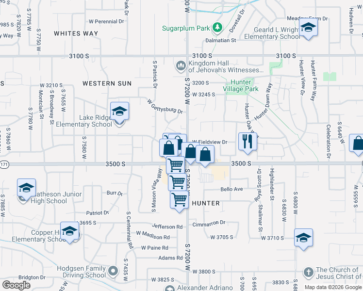 map of restaurants, bars, coffee shops, grocery stores, and more near 7223 West Gardenia Avenue in Magna