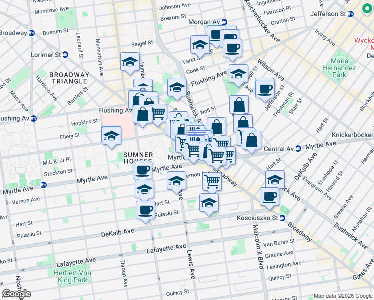 map of restaurants, bars, coffee shops, grocery stores, and more near in Brooklyn