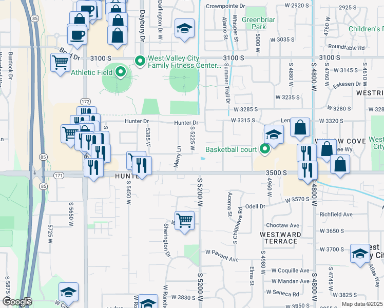 map of restaurants, bars, coffee shops, grocery stores, and more near 5020 3435 South in West Valley City