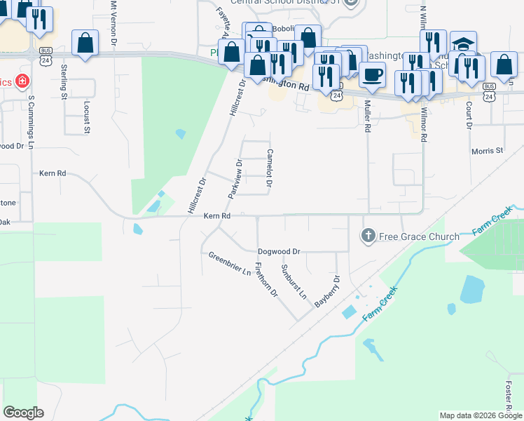 map of restaurants, bars, coffee shops, grocery stores, and more near 1505 Sunset Drive in Washington