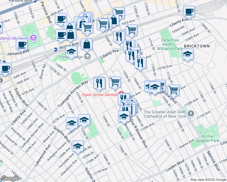 map of restaurants, bars, coffee shops, grocery stores, and more near in Queens