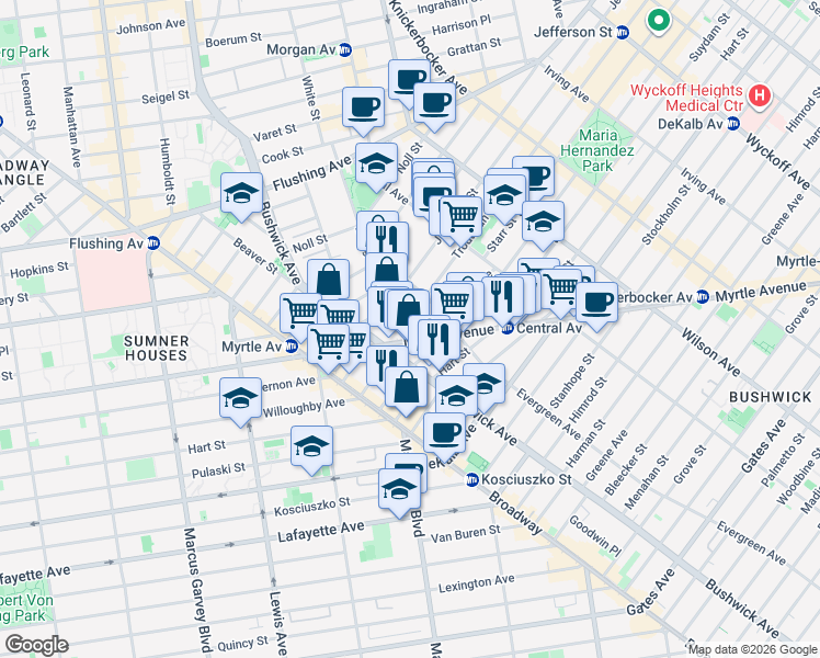 map of restaurants, bars, coffee shops, grocery stores, and more near in Brooklyn