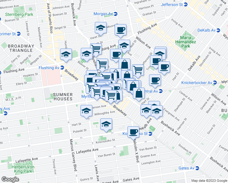 map of restaurants, bars, coffee shops, grocery stores, and more near in Brooklyn