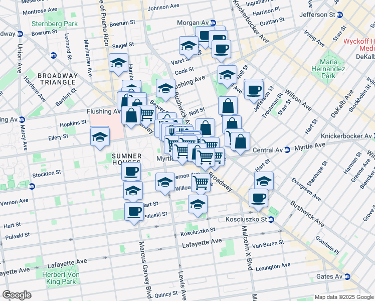 map of restaurants, bars, coffee shops, grocery stores, and more near in Brooklyn