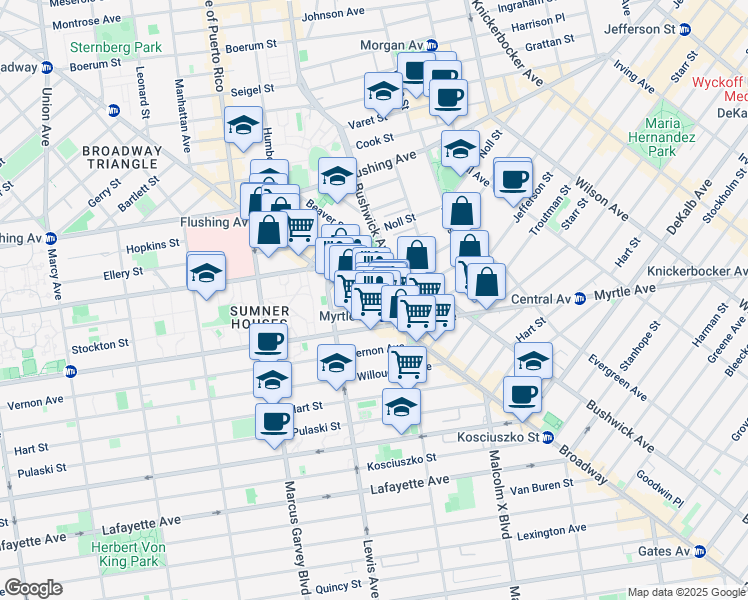 map of restaurants, bars, coffee shops, grocery stores, and more near in Brooklyn