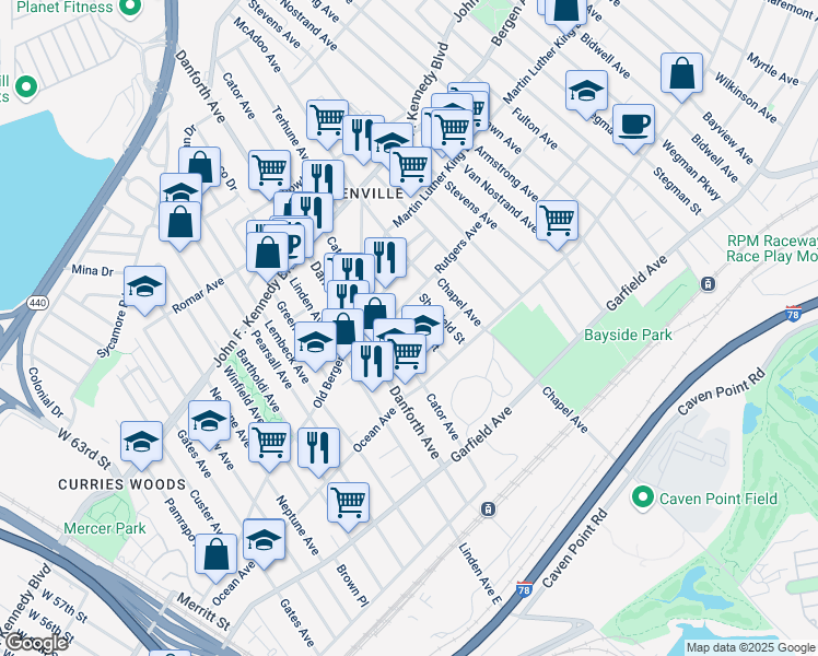 map of restaurants, bars, coffee shops, grocery stores, and more near 10 Rutgers Avenue in Jersey City