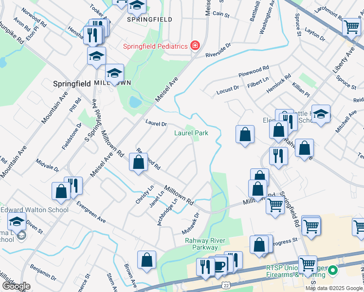 map of restaurants, bars, coffee shops, grocery stores, and more near 6 Sycamore Terrace in Springfield