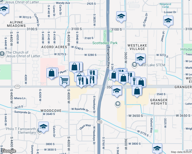 map of restaurants, bars, coffee shops, grocery stores, and more near 3795 West Rockwood Way in West Valley City