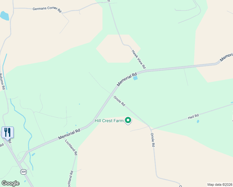 map of restaurants, bars, coffee shops, grocery stores, and more near 6594 Memorial Road in Germansville