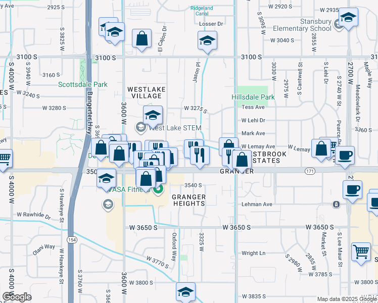 map of restaurants, bars, coffee shops, grocery stores, and more near 3427 3440 South in West Valley City