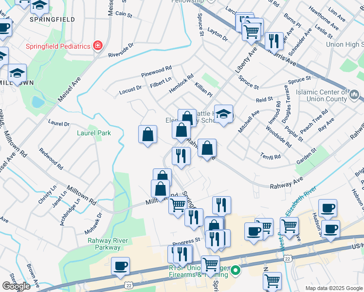 map of restaurants, bars, coffee shops, grocery stores, and more near 685 Liberty Avenue in Union