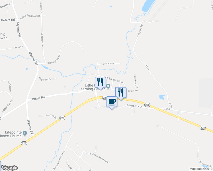 map of restaurants, bars, coffee shops, grocery stores, and more near 305 Princeton Drive in Mars