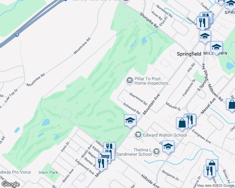 map of restaurants, bars, coffee shops, grocery stores, and more near 546 Ashwood Road in Springfield