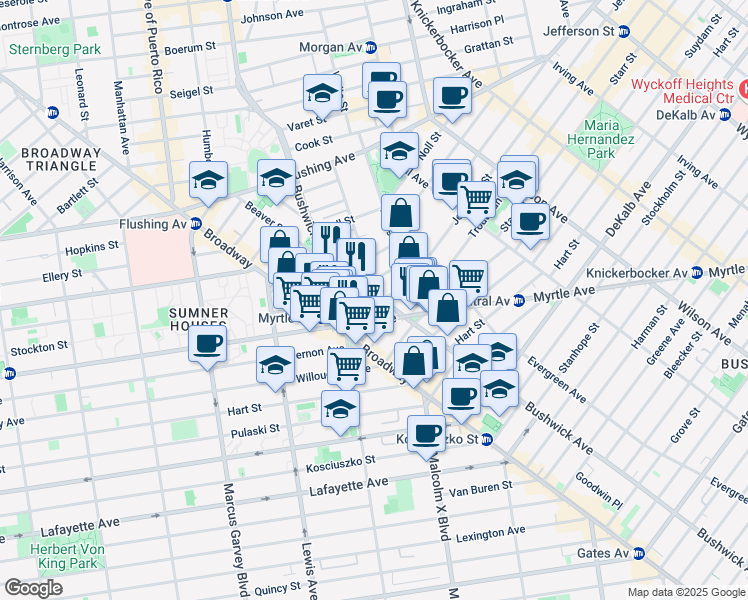 map of restaurants, bars, coffee shops, grocery stores, and more near in Brooklyn