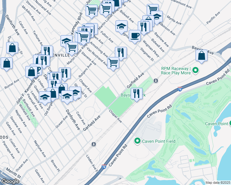 map of restaurants, bars, coffee shops, grocery stores, and more near 457 Garfield Avenue in Jersey City