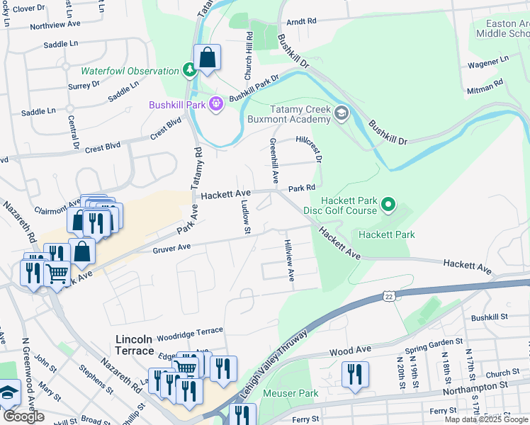 map of restaurants, bars, coffee shops, grocery stores, and more near 204 Brynwood Drive in Easton