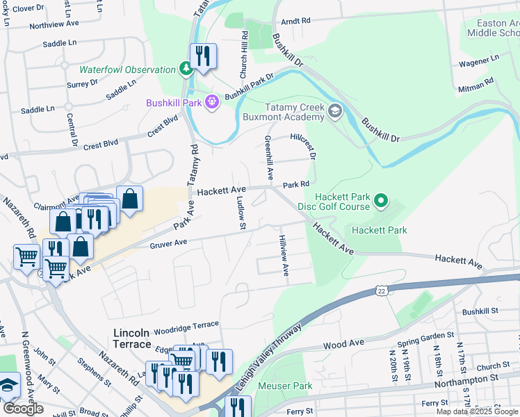 map of restaurants, bars, coffee shops, grocery stores, and more near 204 Brynwood Drive in Easton