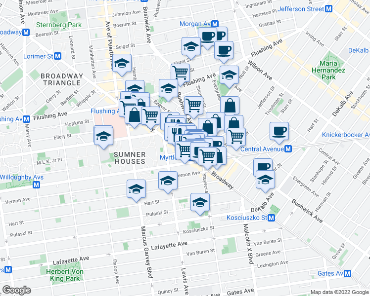 map of restaurants, bars, coffee shops, grocery stores, and more near in Brooklyn