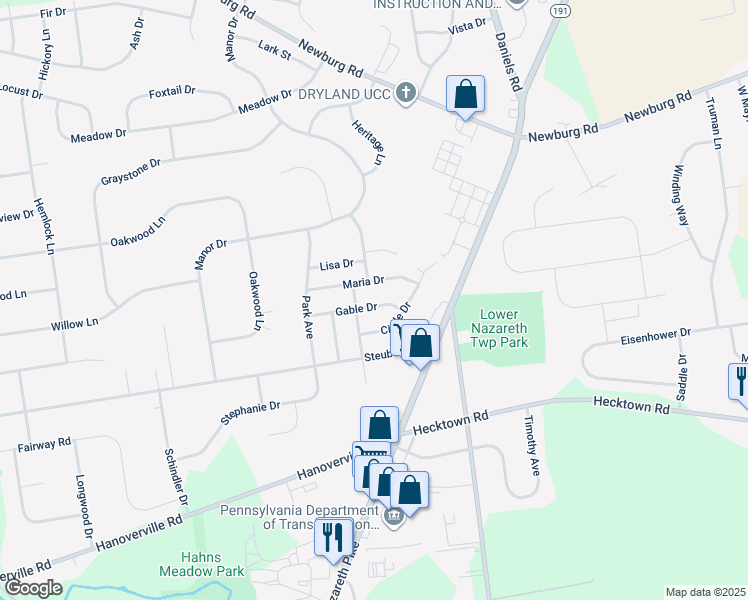 map of restaurants, bars, coffee shops, grocery stores, and more near 4442 Gable Drive in Bethlehem