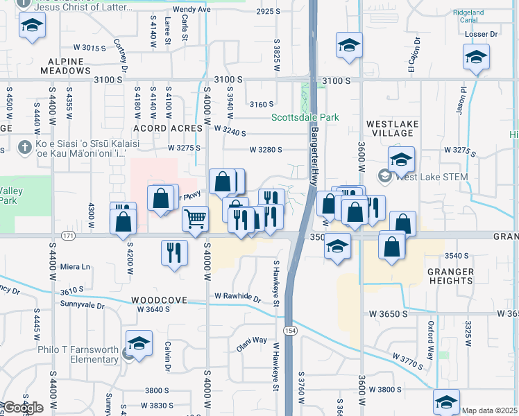 map of restaurants, bars, coffee shops, grocery stores, and more near 3927 West Rockwood Way in West Valley City