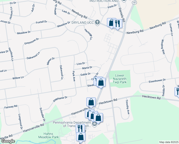 map of restaurants, bars, coffee shops, grocery stores, and more near 4442 Gable Drive in Bethlehem