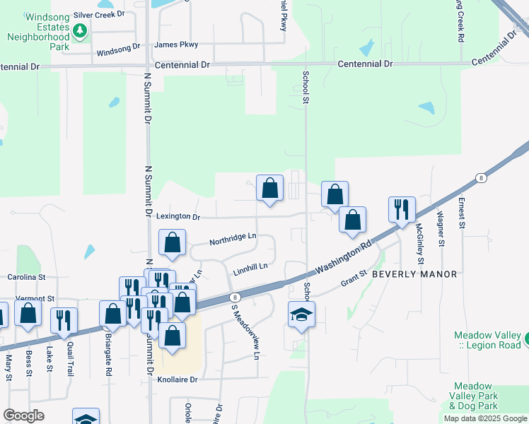 map of restaurants, bars, coffee shops, grocery stores, and more near 118 Lexington Drive in Washington