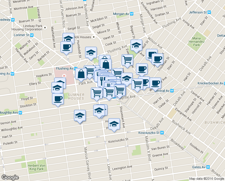 map of restaurants, bars, coffee shops, grocery stores, and more near in Brooklyn