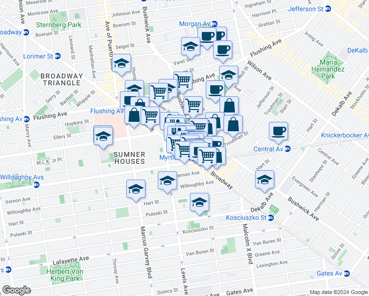 map of restaurants, bars, coffee shops, grocery stores, and more near in Brooklyn