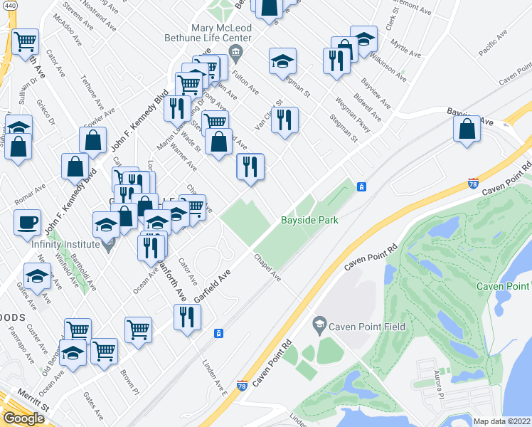 map of restaurants, bars, coffee shops, grocery stores, and more near 29 Eastern Parkway in Jersey City
