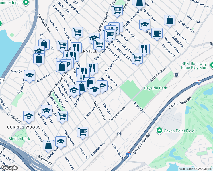 map of restaurants, bars, coffee shops, grocery stores, and more near 33 Sheffield Street in Jersey City