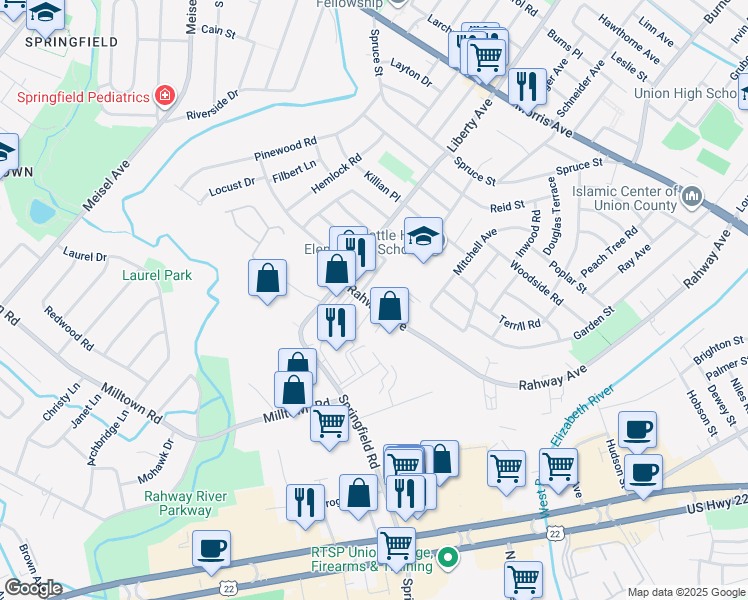 map of restaurants, bars, coffee shops, grocery stores, and more near 685 Liberty Avenue in Union