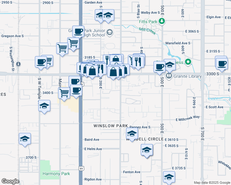 map of restaurants, bars, coffee shops, grocery stores, and more near 272 New Century Lane in South Salt Lake