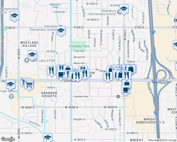 map of restaurants, bars, coffee shops, grocery stores, and more near 3430 3030 West in West Valley City