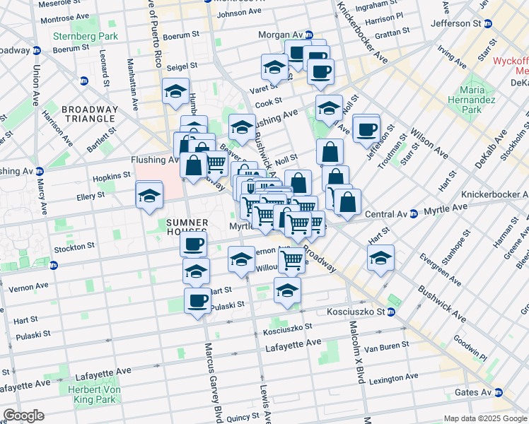 map of restaurants, bars, coffee shops, grocery stores, and more near in Brooklyn