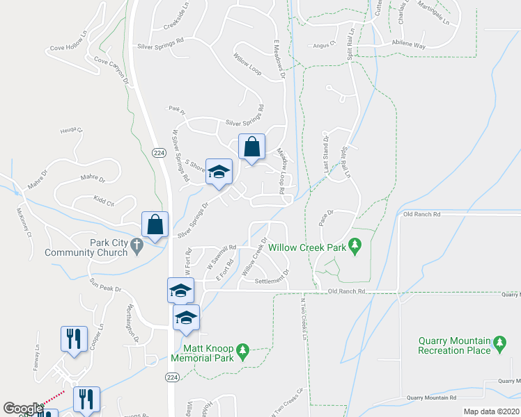 map of restaurants, bars, coffee shops, grocery stores, and more near 1403 Meadow Loop Road in Park City