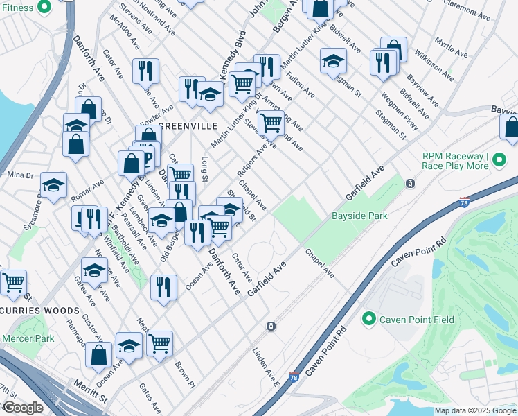 map of restaurants, bars, coffee shops, grocery stores, and more near 271 Chapel Avenue in Jersey City