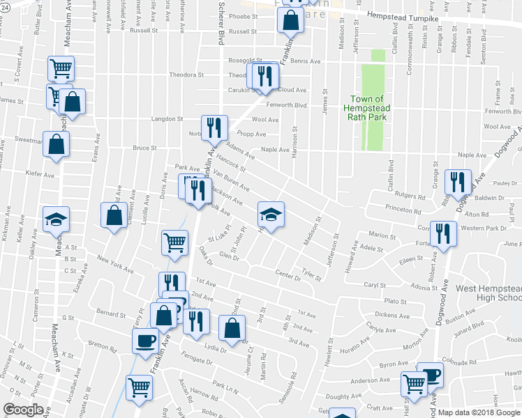 map of restaurants, bars, coffee shops, grocery stores, and more near 994 Jackson Avenue in Franklin Square