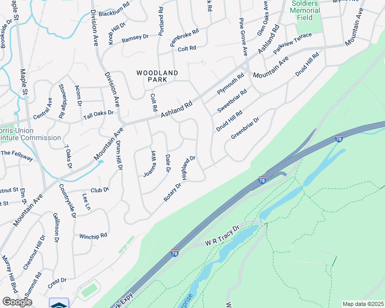 map of restaurants, bars, coffee shops, grocery stores, and more near 1 Highland Drive in Summit