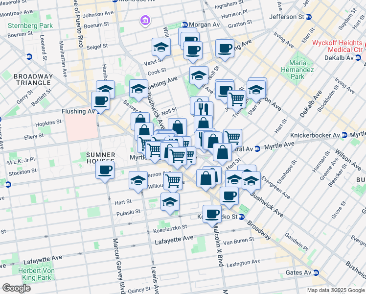 map of restaurants, bars, coffee shops, grocery stores, and more near in Brooklyn