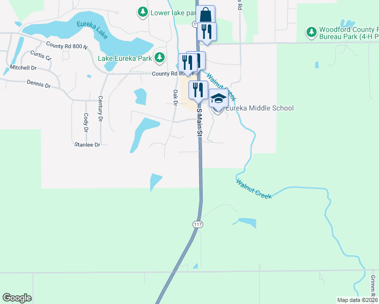 map of restaurants, bars, coffee shops, grocery stores, and more near 109A Grandview Circle in Eureka